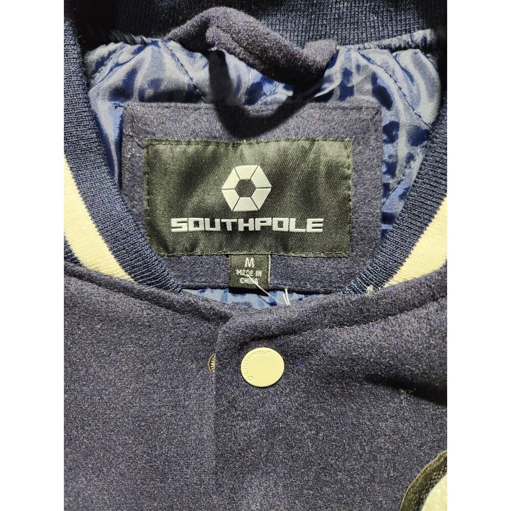 Southpole Men’s Varsity Jacket M Blue White Snap Front Logo Patch Lined - Picture 3 of 8